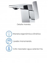 Grifería en latón cromado para lavabo bajo modelo Atrio de GME especificaciones