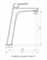 Grifo alto en latón cromado para lavabo modelo Marriot de GME medidas