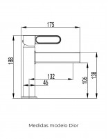 Grifo cromado con aireador cascada para lavabo modelo Dior de GME medidas