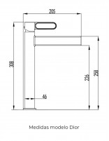 Grifo negro con aireador cascada para lavabo alto modelo Dior de GME medidas
