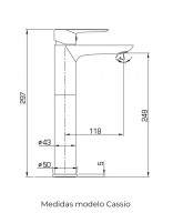 Grifo clásico para lavabo alto modelo Cassio de GME medidas