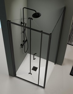 Mampara de ducha plegable angular negra modelo Prisma de Kassandra 2