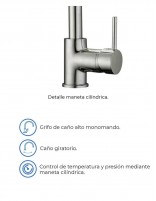 Grifo cocina extraíble monomando acero modelo Round de GME especificaciones