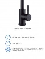 Grifo cocina negro con caño giratorio - Noah de GME