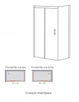 Mampara frontal fija y corredera + lateral fijo croquis