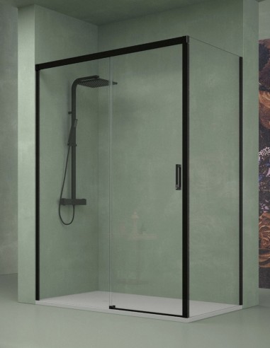 Mampara frontal fija y corredera + lateral fijo modelo Quebec negro de ProBath