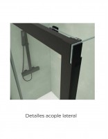 Mampara frontal fija y corredera + lateral fijo detalle acople