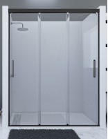 Mampara de ducha negra tres hojas correderas modelo Boga Black Line de Seviban