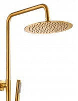 Columna de ducha monomando oro titanio modelo LIKE de Aquassent detalles rociador superior