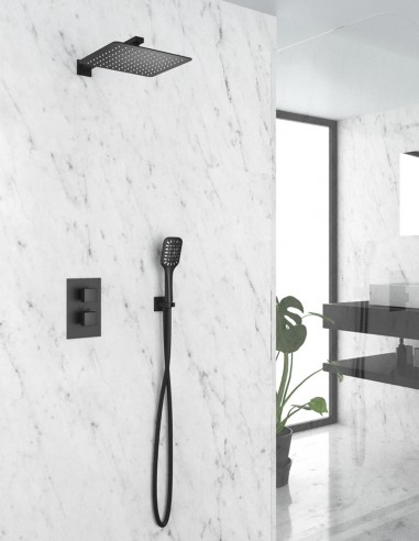 Kit ducha empotrada termostática negro modelo Orion de GME
