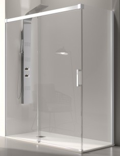 Mampara blanca corredera + lateral fijo Glasé de Kassandra
