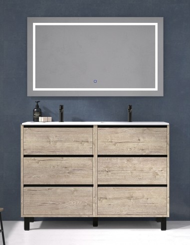 Mueble lavabo doble seno 6 cajones nature