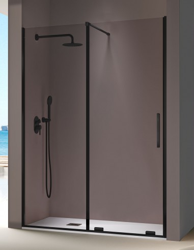 Mampara de ducha negra con perfil inferior modelo Moka de Kassandra