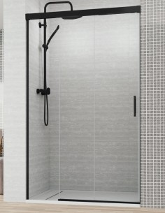 Mampara ducha fijo y correderas negra modelo MIÑO de Bathplus