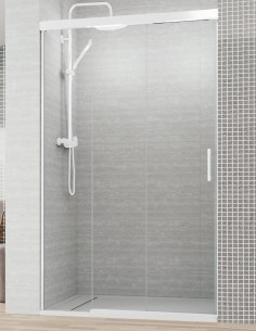 Mampara ducha fijo y correderas blanca modelo MIÑO de Bathplus