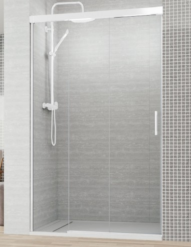 Mampara ducha fijo y correderas blanca modelo MIÑO de Bathplus