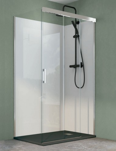 Mampara ducha fijo y correderas + lateral fijo modelo Miño cromo de Bathplus