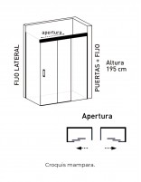 Mampara ducha fijo y correderas + lateral fijo negra croquis