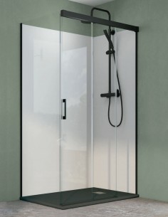 Mampara ducha fijo y correderas + lateral fijo negra modelo Miño de Bathplus