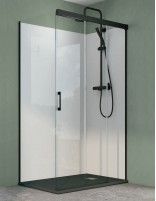 Mampara ducha fijo y correderas + lateral fijo negra modelo Miño de Bathplus