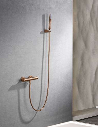 Kit grifería ducha oro rosa termostática