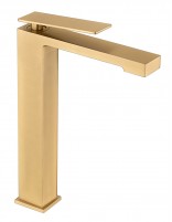 Grifo de lavabo cuadrado caño alto oro
