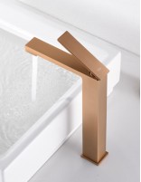 Grifo de lavabo cuadrado caño alto oro rosa Pisa