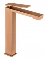 Grifo de lavabo cuadrado caño alto oro rosa