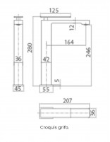 Grifo de lavabo cuadrado caño alto croquis