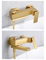 Grifo de bañera y ducha cuadrado oro detalle