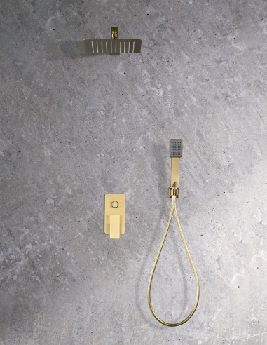 Conjunto de ducha empotrado cuadrado oro modelo PISA de Imex