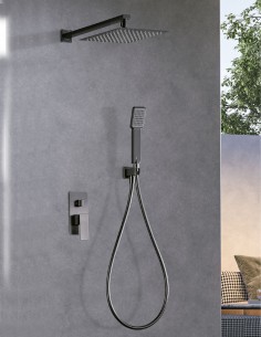Conjunto de ducha empotrado cuadrado black gun metal modelo PISA de Imex