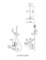 Conjunto de ducha empotrado a techo cuadrado croquis