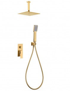 Conjunto de ducha empotrado a techo cuadrado oro modelo PISA de Imex