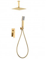 Conjunto de ducha empotrado a techo cuadrado oro modelo PISA de Imex