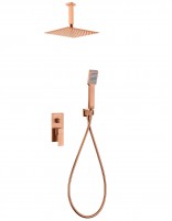 Conjunto de ducha empotrado a techo cuadrado oro rosa