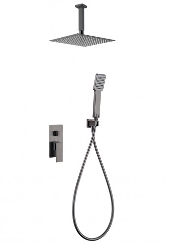 Conjunto de ducha empotrado a techo cuadrado black gun metal modelo CATANIA de Imex