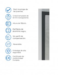 Mampara de aluminio negro - 2 fijas y 2 correderas de Hispabaño 2