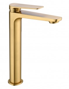 Grifo de lavabo redondo caño alto oro