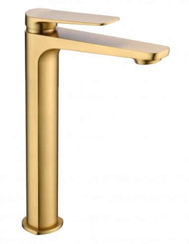 Grifo de lavabo redondo caño alto oro
