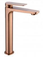 Grifo de lavabo redondo caño alto oro rosa