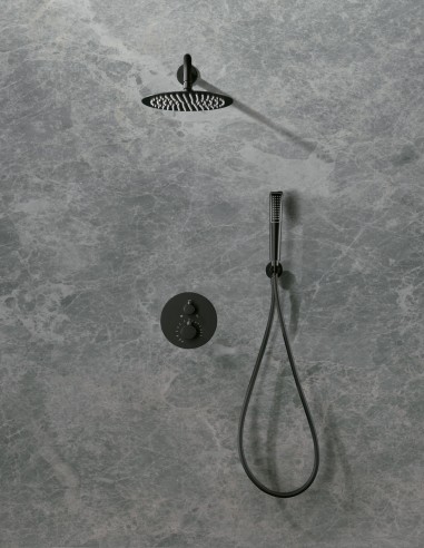 Conjunto de ducha empotrado redondo negro modelo nápoles de Imex
