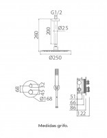 Conjunto de ducha empotrado a techo redondo croquis