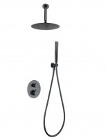 Conjunto de ducha empotrado a techo redondo black gun metal Salerno de Imex