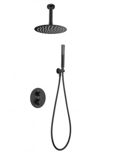 Conjunto de ducha empotrado a techo redondo negro modelo Salerno de Imex