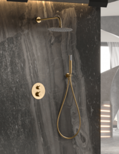 Conjunto ducha oro u oro rosa termostático empotrado - Genova de Imex