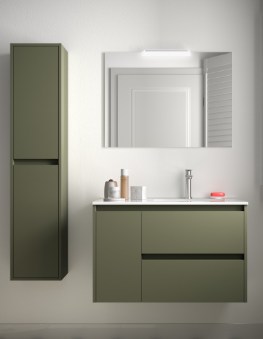Mueble de baño con lavabo desplazado 85,5 cm green satin