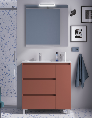 Mueble baño 3 cajones y puerta red satin