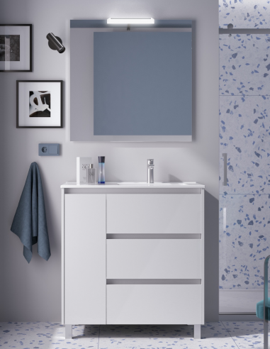 Mueble baño 3 cajones y puerta white gloss