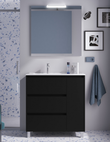 Mueble baño 3 cajones y puerta black satin